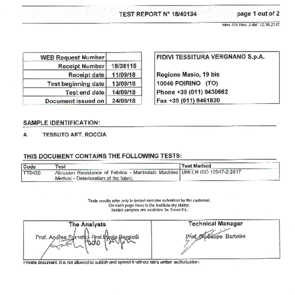 roccia - scieralnosc EN21947 Martindale